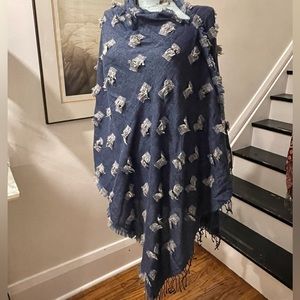 Beautiful Blue and grey cotton wool blend reversible Shawl/poncho